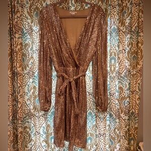 Sequin Wrap Dress in Gold by VENUS 2x
